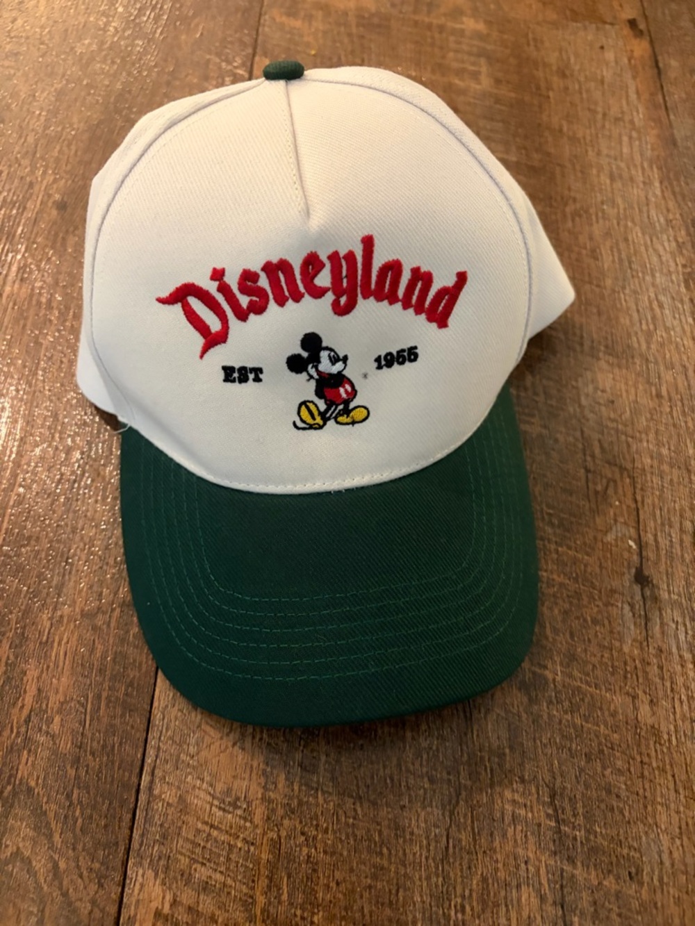 Disneyland White & Dark Green Mickey Embroidered Cap